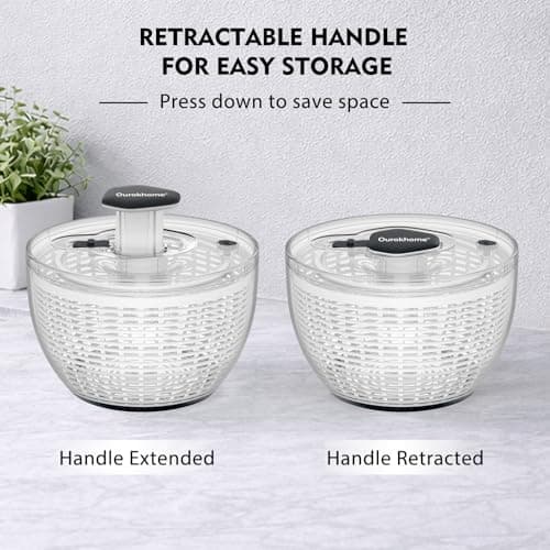 Ourokhome 6.3 QT Salad Spinner with Fully Removable Lid, Large Lettuce Dryer with One-Hand Press Pump, Instant Stop Brake Button and Retractable Handle, Vegetable Washer & Spinner for Greens and Herbs 7