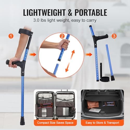 VEVOR Forearm Crutches for Adults, 11-Level Height Adjustable Walking Crutches with 4-Level Upper Cuff, Lightweight Aluminum Medical Support Crutches for Leg Injury Surgery Disabled, 1 Pair (350LBS) 6