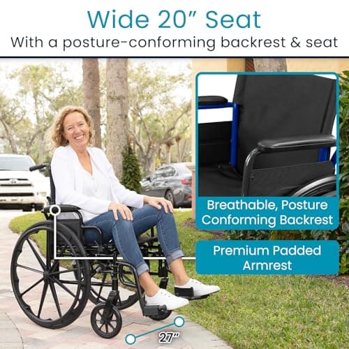 Vive Bariatric Wheelchair for Adults (Supports 400 lbs) - Foldable, Heavy Duty, Manual & Transport Wheel Chair - Portable Senior Drive Travel Scooter for Transfers - Wide 20" Seat 3