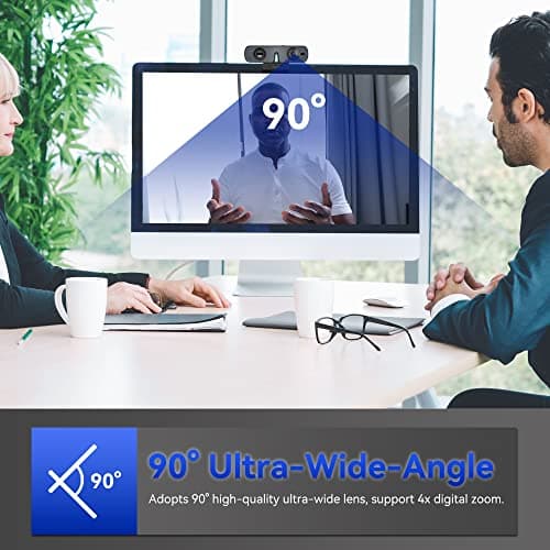 ROCWARE RC08 2K Webcam with Speaker, Webcam for PC, HD Web Cam with Noise Reduction Mic/Harman Speaker/4X Eptz/Privacy Cover/0.2S Auto-Focus/Low Illumination, Computer Camera for Zoom/Teams/Meeting 7