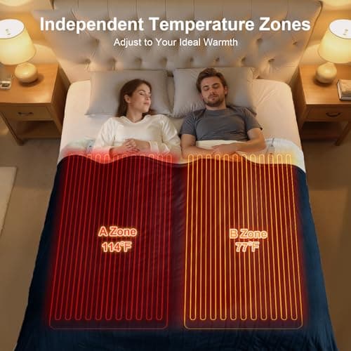 FVERWAG Queen Size Heated Blanket - Dual Control Electric Blanket Queen with 5 Heating Levels, 10 Hours Auto Off, Overheat Protection, Washable Flannel Sherpa Heating Blanket, 84 x 90 Inch, Navy 2