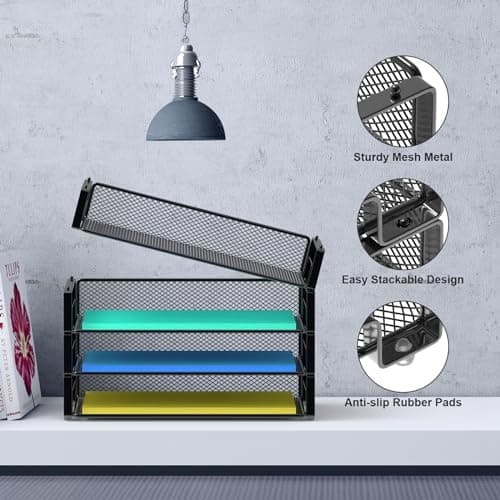 Samstar 4 Pack Stackable Letter Paper Tray, Desk File Organizer Paper Sorter for Letter/A4 Size Folders Documents, Mesh Made 5
