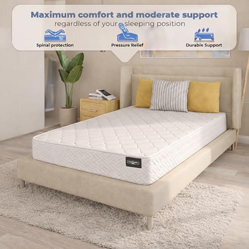 HomeLife Twin Mattress 6 Inches 38X75 White – Medium Firm Hybrid for Bed – Twin Size Mattress Pocket Coil Tight Euro Top High Density & Polyester Cover – Rolled in a Box 5