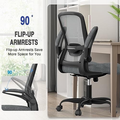 Mimoglad Ergonomic Office Chair - BIFMA Certified, Flip-up Armrests & 135° Recline, Adjustable Lumbar Support - Space-Saving Task Chair for Business/Team Office & Home (Iron Gray, 300lbs) 6