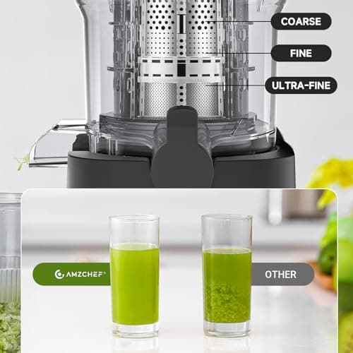 AMZCHEF Cold Press Juicer, Juicers Machines - 5.4" Large Feed Chute for Whole Fruits & Vegetables, Stainless Steel Slow Masticating Juice Easy to Clean, Large Auger, Triple Strainers 6