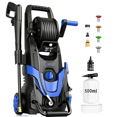 LANCHEZ Pressure Power Washer 4800PSI with 4 Quick Connect Nozzles, Inlet Hose & Filter&500ML Foam Cannon, Power Washer for Cars/Fences/Driveways/Patios/Home Cleaning (Blue)