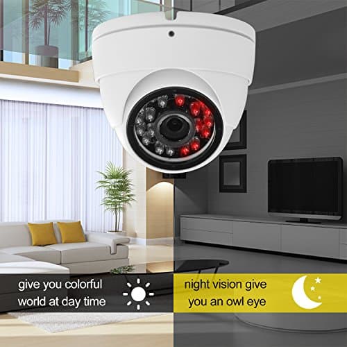 Analog CCTV Camera HD 1080P 4-in-1 (TVI/AHD/CVI/960H Analog) Security Dome Camera Outdoor Metal Housing, 24 IR-LEDs True Day & Night Monitoring 3.6mm Lens (White) 5