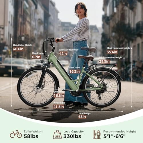 Jasion 26" Electric Bike for Adults, Internal Removable Battery Ebike with 4 Modes & 7-Speed, UL2849 Certified, 1200W Peak Motor, Max 28Mph & 50Miles, Shock Absorber, City Commuter E Bike 7