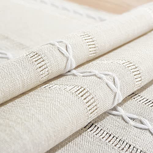 Rustic Farmhouse Style Linen Table Runner, Boho Handmade Tassel Embroidered Table Runners 48 Inches Long for Holiday Party, Wedding and Dining Decorations, 13 inchW X 48 inchL - Ivory 5
