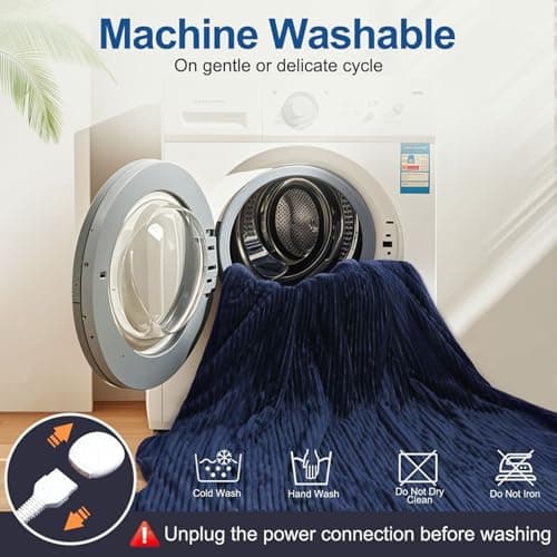 Tefici Heated Electric Blanket Full Size 72"x84" 6 Levels Over-Heat Protection Fast Heating 1/3/6/9 Hours Auto-Off,Heating Blanket Full Size,Soft Flannel to Sherpa ETL&FCC Certified Blue 7