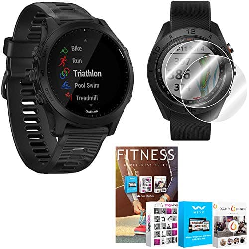 Garmin Forerunner 945 Premium GPS Running/Triathlon Bluetooth Smartwatch with Music in Black Bundle with Screen Protector 2-Pack, Fitness and Wellness Suite (010-02063-00)