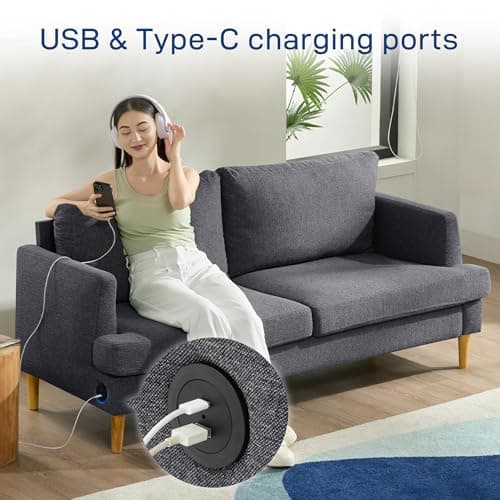 Small Loveseat Sofa for Living Room - 70'' Grey Couch with USB for Bedroom and Office - Modern Love Seat Sofa Deep Seating for Apartment Furniture - Comfy Two Seater Couches Sleeper Sofas (Dark Gray) 5