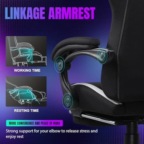 GTPLAYER Gaming Chair with Foot Rest & Racing Style RGB LED Lights, Breathable Fabric for Home Office Desk, Ergonomic High Back Computer Chair with Headrest & Lumbar Support, RGB Black 8