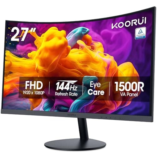 KOORUI 27 Inch Curved Monitor FHD 1080P 144Hz Gaming Office Computer Monitors, 1500R PC Screen with HDMI VGA, Eye Care TÜV Rheinland Certified, Tilt Adjustable, Black.