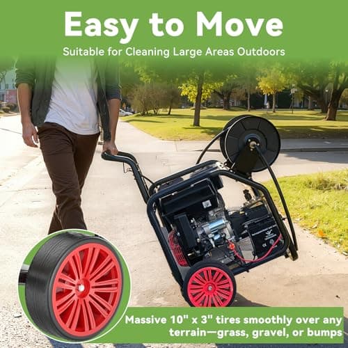 KARHDIR 3600PSI Gas Pressure Washer with Hose Reel, 3.3 GPM, One-Button Electric Start 212cc 7HP Commercial Pressure Washer with 50FT 3/8" Hose, Spray Gun & Wand, 5 Quick Connect Nozzles 7