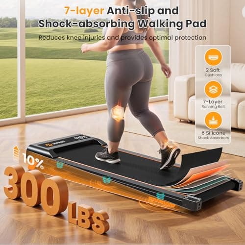 HiFast Walking Pad with Vibration Plate, 10% Incline Under Desk Treadmill 300lbs Capacity, Portable Small Treadmills for Home and Office, Remote Control, LED Display 8