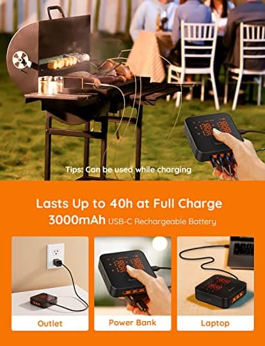 Govee WiFi Meat Thermometer with 4 Probe, Smart Wireless Meat Thermometer with Unlimited Range App Notification Alert, Digital Rechargeable Bluetooth Food Thermometer for Smoker BBQ Grill Oven Kitchen 8