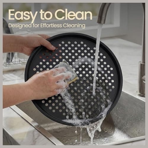Non-Stick Pizza Pan with Holes - 13-Inch Perforated Pizza Crisper Carbon Steel Pizza Pan - 1 Round Pizza Trays PFOA PFOS and PTFE Free 7
