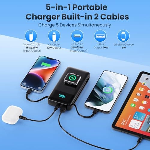 Portable Charger 40800mAh for iPhone with Built-in Cable and iWatch Charger, 25W PD Fast Charging USB C Power Bank,Travel Camping Essentials Battery Pack for iPhone 17/16/15/14/13,Android,Apple Watch 2