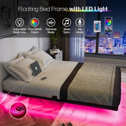 OLEVS Floating Bed Frame Full Size with Smart LED Lights and Charging Station - Modern Metal Platform Bed, Easy Assembly No Box Spring Needed 5