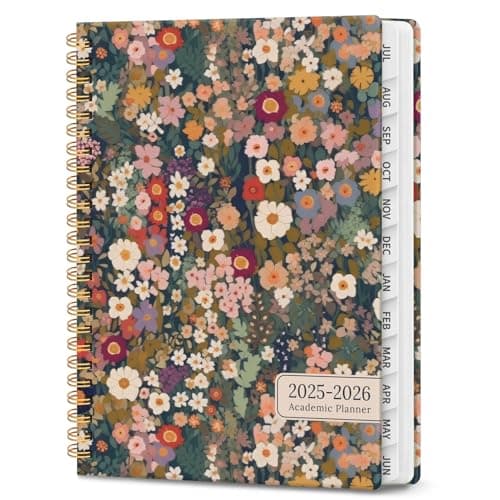 ZOTIA Planner July 2025 - June 2026, Monthly and Weekly Calendar, Academic Hardcover Student Teacher Planning Agenda Book with Tabs, Perfect for Office School Supplies, A5 (6.4" x 8.5"), Petals