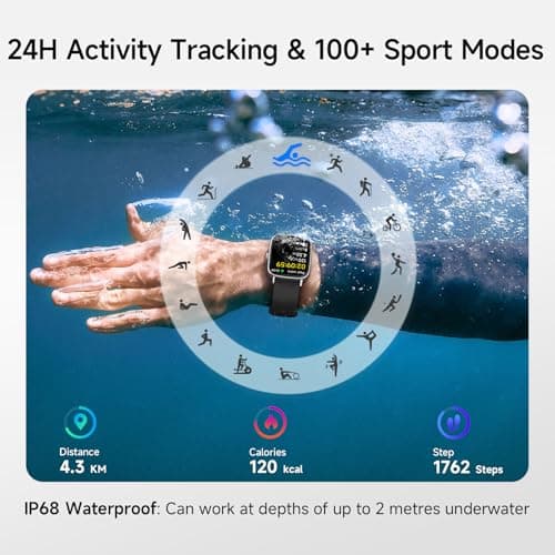 Smart Watch for Men Women, 1.85" (46mm) Smartwatch Compatible iPhone/Samsung/Android (Answer/Make Calls), 100+ Sport Modes Fitness Tracker with Heart Rate/Sleep/SpO2 Monitor, IP68 Waterproof, 2 Bands 5