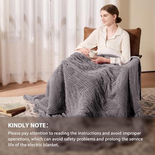 Homemate Heated Blanket Electric Throw - 50"x60" Heating Blanket Throw 1/2/4/6/8 Hours Auto-Off 10 Heat Levels Over-Heat Protection Soft Flannel Sherpa Heater ETL Certification 6
