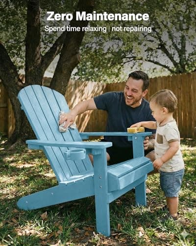 YEFU Adirondack Chair Weather Resistant: Outdoor Chair HIPS Plastic Adirondack Chairs - Patio Chairs with Cup Holder & Wood Texture - Lawn Fire Pit Deck Porch Garden Chairs for Adults (Blue) 9