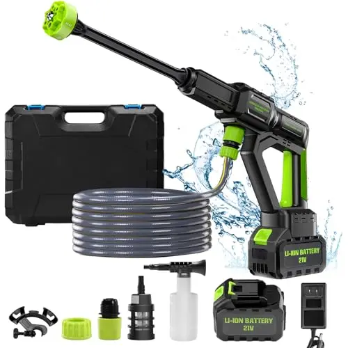 DREAMBETTER Cordless Pressure Washer, 6-in-1 Nozzle Portable Handheld Power Washer Brushless 1200 PSI, 4.0 Ah Battery Operated 3 Speeds Ajustable Electric High Pressure Cleaner for Car/Floor