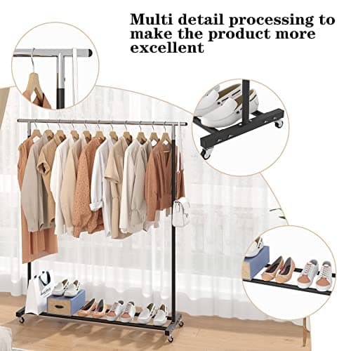 Buzowruil Metal Rolling Clothing Rack Adjustable Freestanding Garment Organizer with Wheels, Space-Saving Design for Home, Closet, Office, or Retail,Black 6