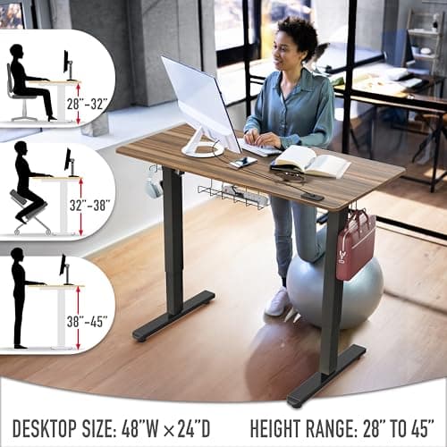 SHW 48-Inch Electric Height Adjustable Standing Desk with Drawer, Memory Preset and Cable Management Tray, Walnut 6