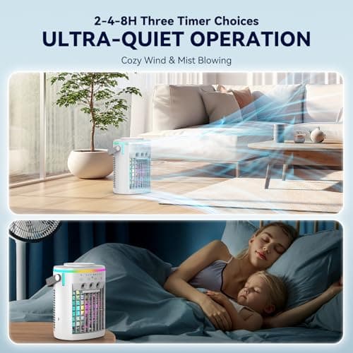 Vidihill Portable Air Conditioner, Evaporative Air Cooler, 2-4-8H Timer Auto-Off &Remote, Water Tank, Three ultrasonic nozzles, 3-Speed Personal Air Conditioner Cooling Fan 5