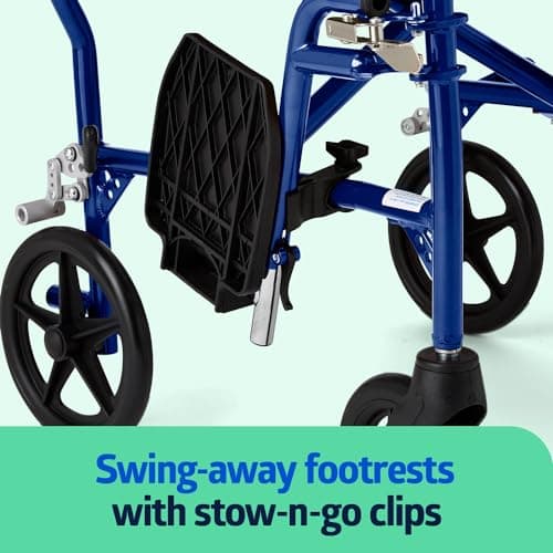 Medline Ultra Lightweight Transport Wheelchair for Adults and Elderly, Foldable, 19-Inch Seat Width, Blue Frame, Black Upholstery, 300 lb Capacity 5