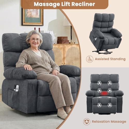 KWKSV Power Lift Recliner Chair for Elderly with Heat and Massage, Electric Recliners Single Sofa with Side Pocket and USB Charge Port for Living Room and Bedroom Comfort 6