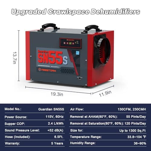 Abestorm Crawl Space Dehumidifier 120Pint Commercial Basement, Industrial Under House Dehumidifier with Drain Hose, Auto Defrosting, ETL 5