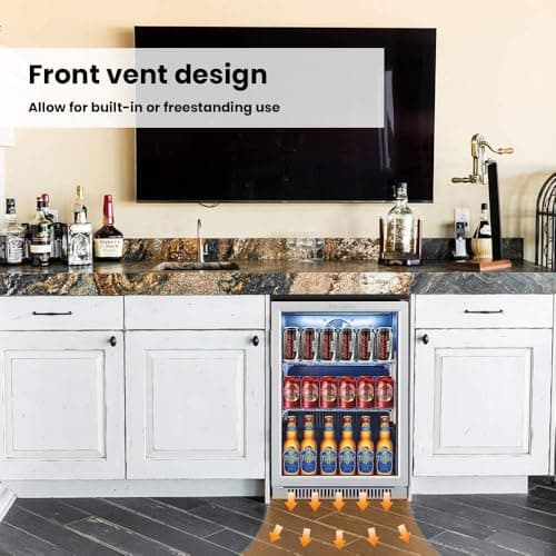 Advanics 20IN Beverage Refrigerator with Glass Door-120 Can Built in Under Counter Fridge & Freestanding,Ideal for Soda,Beer Drink Cooler 6
