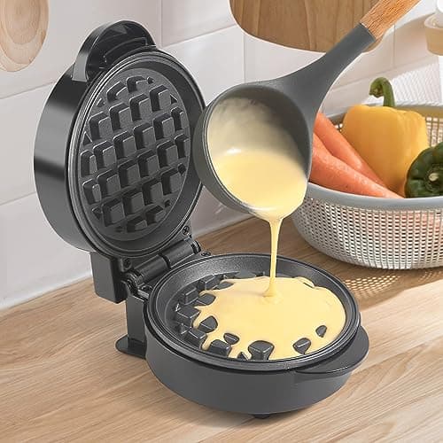 Mini Waffles Maker, Small Waffle Irons Non-stick, Breakfast Belgian Waffles, Mini Waffle Iron Make Waffle in Minutes, Portable Pancake Maker Machine for Kid, Easy to Clean, 5 Inches Wide, Black 5