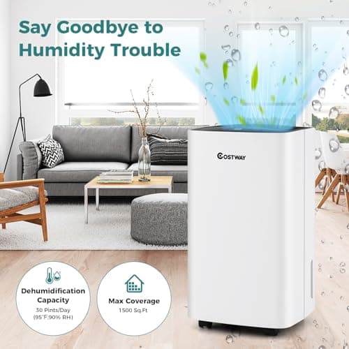 COSTWAY Dehumidifier for Large Room and Basements, Portable 30 Pints Dehumidifier with 3 Modes, 2 Speeds, Low Noise, 24H Timer, Auto or Manual Drainage 7