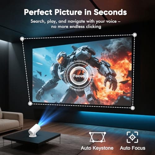 [ Built-in Google TV & Voice Control] WISHOLY Mini Projector with WiFi and Bluetooth, Built-in Streaming Apps, Portable Movie Projector 4K with 180° Rotatable for Outdoor, Home Theater, Movie Night 5
