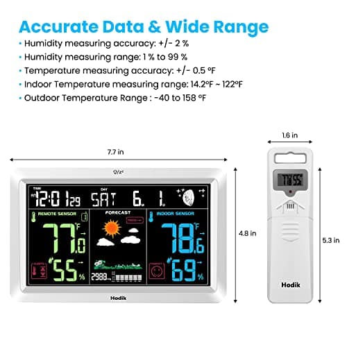 Weather Station with Atomic Clock Indoor Outdoor Thermometer Wireless, Humidity and Temperature Monitor Barometer Hygrometer with High Precision Sensor White 5