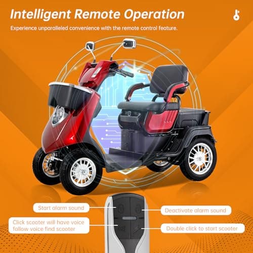 All-Terrain 4-Wheel Electric Powered Mobility Scooter for Seniors & Adults Heavy Duty Mobile Scooters with Convertible 2-Seat, 3-Speed Mode, 1000W Motor, 330lbs Capacity (Red) 8