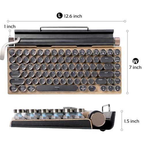 GUAZI STORE 83-Key Mechanical Keyboard - Retro Typewriter Wireless Bluetooth Gaming Keyboard, Anti-Ghosting Blue Switch (Wood) 7