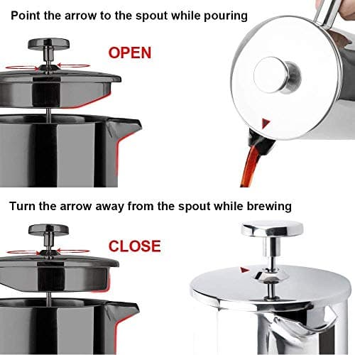 Secura French Press Coffee Maker, 304 Grade Stainless Steel Insulated Coffee Press with 2 Extra Screens, 34oz (1 Litre), Silver 6