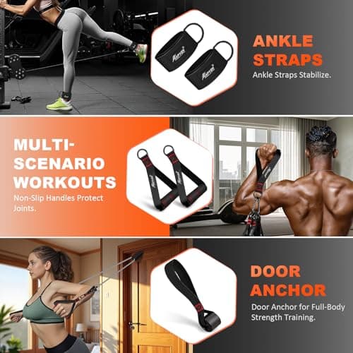 HPYGN Resistance Band with Handles & Door Anchor and Ankle Straps, for Exercise, Fitness, Heavy Resistance Training, Physical Therapy, Shape Body, Yoga, Home Workouts Set, 150 Lbs, Grey 6