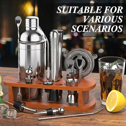 Cocktail Shaker Set with Stand - 25pcs Mixology Bartender Kit 25oz Professional Bar Tools Set Bar Accessories for Drink Mixing, Bartender Gifts for Home Bar, Parties 4
