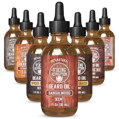 Viking Revolution Beard Oil for Men - Natural Mens Beard Oil with Argan Oil and Jojoba Oil - Beard Softener, Strengthens and Moisturizes - Beard Conditioner for Men (Sandalwood, 1 Pack)