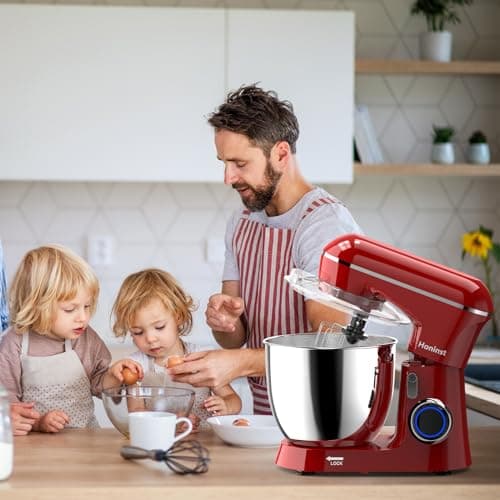 Honinst Stand Mixer, 6.5QT 10-Speed Tilt-Head Electric Stand Mixer, 3-In-1 Kitchen Mixer with Bowl, Dough Hook, Whisk and Beater, Food Mixer for Baking, Cake and Most Home Cooks, Red 7