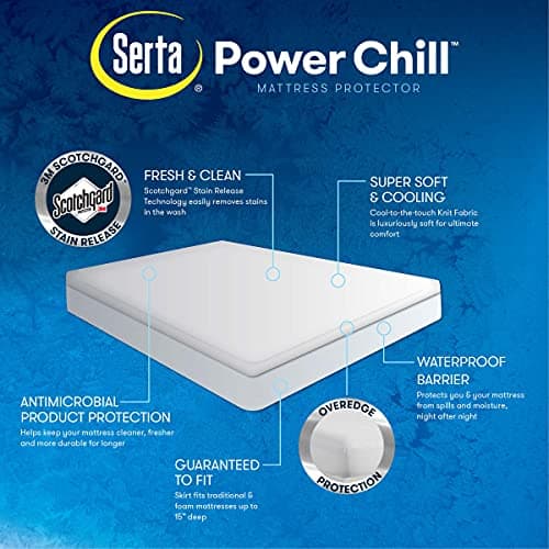 Serta Power Chill Full Size Waterproof Mattress Cover, Soft and Breathable Cooling Mattress Protector, 15" Elastic Deep Pocket for Secure Fit, White 6