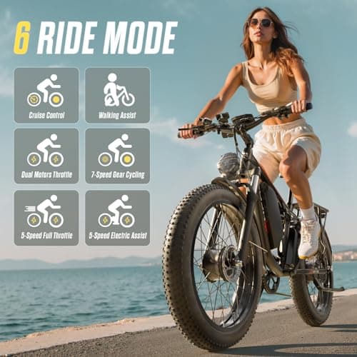 PUJH 6000W Dual Motor Ebike for Adults, 60V 20Ah Fast Electric Bike 45mph,Up to 110 Miles,24" Fat Tire Full Suspension Electric Bike for Snow Off-Road Commuter Mountain E-Bike for Men Women (Black) 7