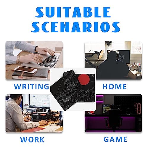 Desk Mat, Black Japanese Style Wave and Red Sun Extended Gaming Mouse Pad Large, 31.5"x11.8" Big Mouse Pad with Non-Slip Base and Stitched Edge, Long Computer Keyboard Mouse Mat for Home Office Work 7